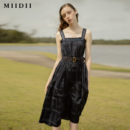 MIIDII 谜底 202ML1095 2020夏季新款文艺系带收腰吊带连衣裙