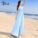 雪妃黛 2021夏季新款 收腰蕾丝雪纺百褶吊带裙