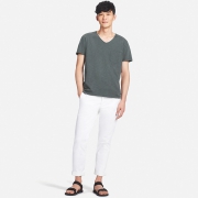 UNIQLO优衣库  水洗竹节纱V领T恤