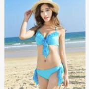 唯品会会员：三奇  比基尼三件套 女士蓝色泳衣 钢托聚拢性感