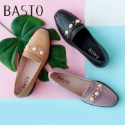 BASTO 百思图 女士牛皮珍珠粗跟乐福鞋 73221CQ7 3色