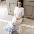 女士网纱七分袖旗袍连衣裙