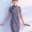 女士格子少女旗袍连衣裙