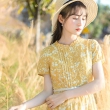 女士小清新黄色碎花裙