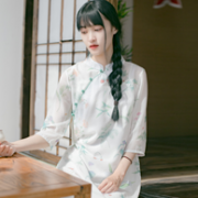 简约艺元素 文艺复古 七分袖 旗袍