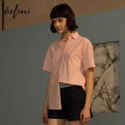 2018夏商场同款，Eifini 伊芙丽 女士纯棉条纹拼接短袖衬衫