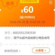 优惠券：苏宁易购 超市周年庆  领199-60优惠券