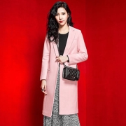 七格格 女士中长款纯色毛呢大衣