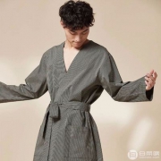设计师款，网易严选 男式森林绿条纹睡袍