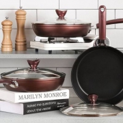 美国华福不沾健康涂层，COOKER King 炊大皇 WG44587 不沾无油烟平底锅26cm 带玻璃盖+送木铲
