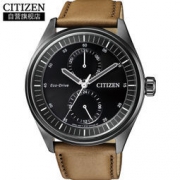 CITIZEN 西铁城 光动能皮带黑盘时尚商务休闲男表 BU3018-17E