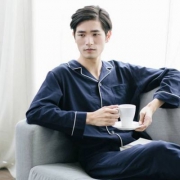 网易严选 男式棉绒撞色家居服套装 2色