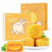 百草味 经典流心奶黄月饼礼盒 420g