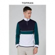 TOPMAN 男士撞色拼接立领套头商务卫衣