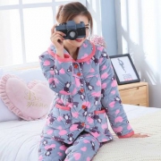 欧乐芬 冬季女士法兰绒加厚三层夹棉家居服套装 多款