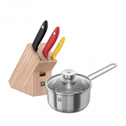 双立人（ZWILLING）  奶锅+三色刀具4件套