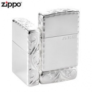 美国原产 Zippo 纯银镀层 三面雕刻收藏级打火机