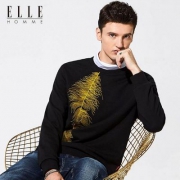 18秋款，ELLE HOMME 男士纯棉刺绣羽毛长袖套头卫衣