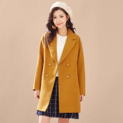 美特斯邦威 女士中长款双排扣毛呢大衣