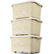 百草园 雕花塑料收纳箱 带滑轮 50L 3个装  +凑单品