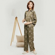 网易严选 设计师款 女式深绿印花长袖套装