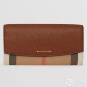 国内官网￥3900，意大利产 Buberry 巴宝莉 House 格纹拼皮革长款钱夹 39753291