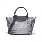 LONGCHAMP 珑骧 女士LE PLIAGE COLLECTION系列 灰色鳄鱼鳞片印花织物小号 手提单肩包