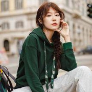 双11预售：茵曼 连帽印花抽绳长袖套头卫衣