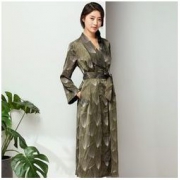 网易严选 设计师款 女式深绿印花睡袍