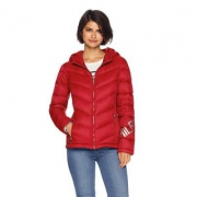 限尺码，Tommy Hilfiger 汤米·希尔费格 Logo 女士绗缝连帽羽绒服 Prime会员免费直邮含税