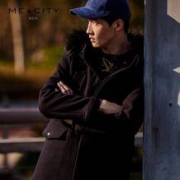 MECITY男羊毛呢连帽羽绒大衣