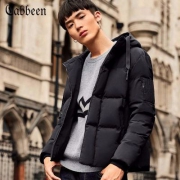 18冬商场同款，Cabbeen 卡宾 男士连帽保暖短款90%白鸭绒羽绒服