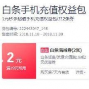 优惠券：京东 话费/流量充值 白条券 满19-2元*2张