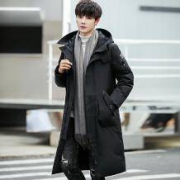 吉普盾 男士中长款连帽保暖羽绒服