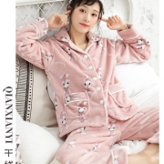 芬腾旗下千线艺 女士法兰绒加厚家居服两件套装