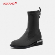 AOKANG 奥康女鞋 反绒中筒靴