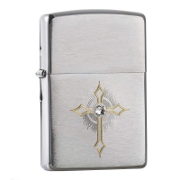 非全新品：Zippo 芝宝 28804 打火机 拉丝雕刻镶钻守护十字架