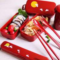 阿司倍鹭（ASVEL）   双层日式月兔饭盒620ml 送收缩袋+餐具4件套