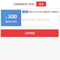 明天10点：PUMA旗舰店 600-300店铺东券