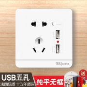 TCL 雅白五孔带2位USB 面板开关