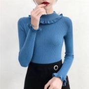 七彩亦酷 花边半高领针织毛衣
