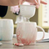戴迪 大理石纹茶隔杯 425ml 带勺带盖