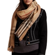 巴宝莉（BURBERRY）  女士格纹羊毛真丝围巾