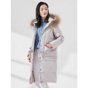 双11预售：鸭鸭 女装毛领过膝羽绒服