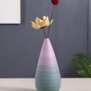Hoatai Ceramic 华达泰陶瓷 北欧家居手工陶瓷花瓶摆件 紫菱水滴A款+干花
