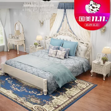 欧尔卡斯 欧式皮艺床组合 (床1.8m+床头柜*1+床垫*1 ）