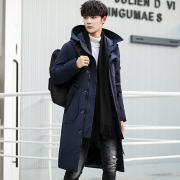 吉普盾 青年男中长款连帽羽绒服
