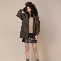 U．T． 2018冬新款 女款 中长款连帽织带棉服外套