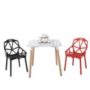 TIMI 天米 北欧简约桌椅组合(黑色 60cm方桌+2把彩色几何椅)