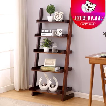 一米色彩 实木置物架 象牙白 140*60*42cm(胡桃色)